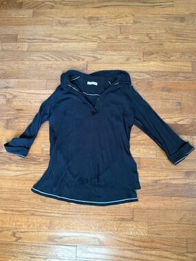 We The Free  People Navy Annie Ribbed Collared Top XS